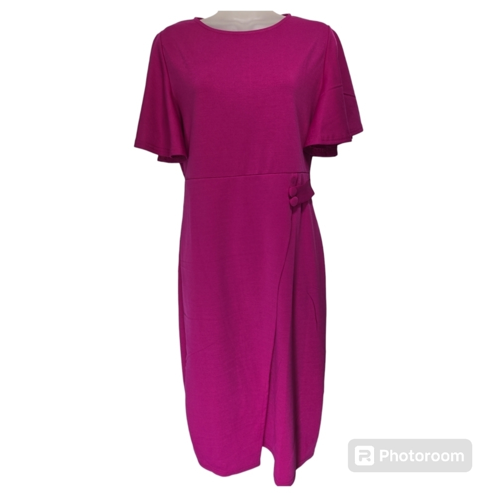 Metamorphosis Girl 3XL Plus Faux Wrap Midi Dress Magenta Ruffle Sleeve Corporate